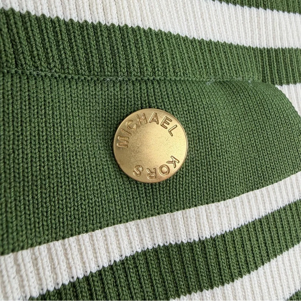 Michael Kors Striped Ribbed Midi Skirt Green White Size Small